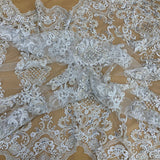 1 Yard Luxurious Beaded Lace Fabric Embroidered on 100% Polyester Net Mesh