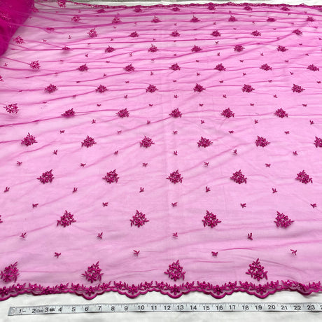 1 Yard - Beaded Lace Fabric Embroidered on 100% Polyester Net Mesh - Ivory - 54" Wide