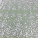 1 Yard Beaded & Sequined Lace Fabric Embroidered on 100% Polyester Net Mesh Ivory