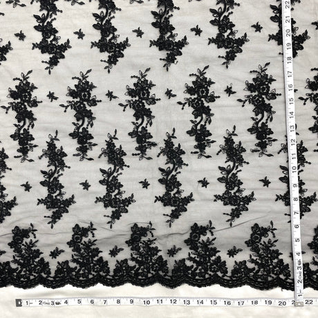 Corded Bridal Lace Fabric - Embroidered Polyester Net Mesh, 54" Width (1 Yard)