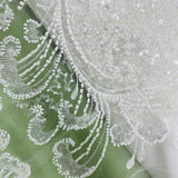 1 Yard Exquisite Beaded Lace Fabric Embroidered on Polyester Net Mesh White Ivory and Blush