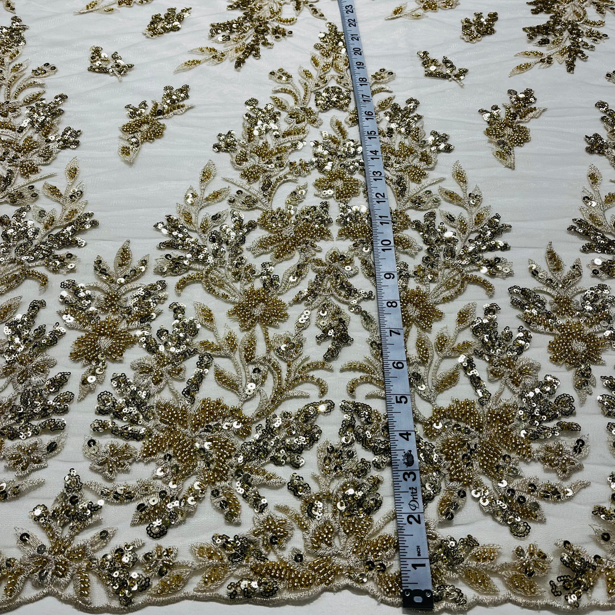 Beaded Lace Fabric on Polyester Net Mesh