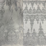 Corded Bridal Lace Fabric - Embroidered On 100% Polyester Net Mesh, 52" Width, White, Ivory, Gold, Silver, Rose Gold (1 Yard)