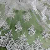 1 Yard Exquisite Beaded and Corded Lace Fabric Embroidered on Polyester Net Mesh