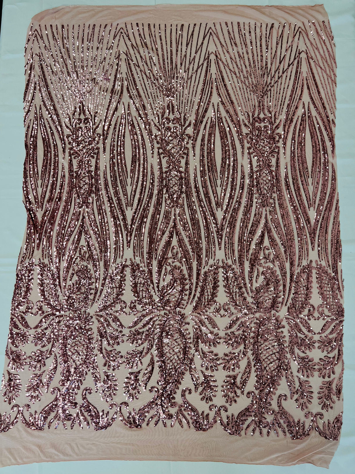 Paisley Sequin Design 4 Way Stretch Mesh Fabric - Nude Paisley Embroidered Iridescent Sequins, 48-50" Width, 36" Length (1 Yard)