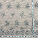 Beaded Corded Bridal Lace Fabric - Red, Silver, Black Embroidered On 100 Percent Polyester Net Mesh, 54" Width (1 Yard)