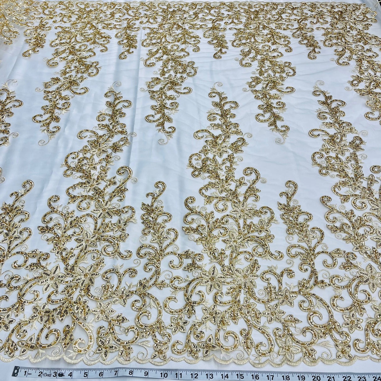 Beaded Corded Bridal Lace Fabric 51"