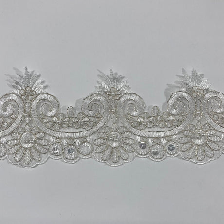 Beaded Corded Lace Trim 4" Polyester Net Mesh