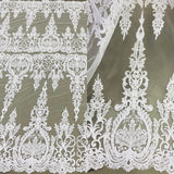 1 Yard Exquisite Corded Bridal Lace Fabric Embroidered on 100% Polyester Net Mesh White