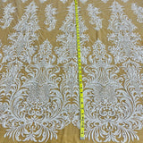 Beaded Lace Fabric on Polyester Net Mesh