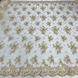 Beaded Corded Floral Lace Fabric 52" Scalloped Edges