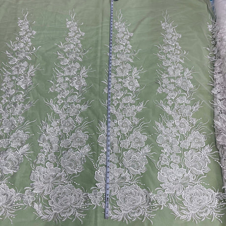 Beaded Lace Fabric on Polyester Net Mesh