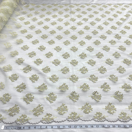 Beaded Lace Fabric Embroidered On 100 Percent Polyester Net Mesh - Black With Lilac, 52" Width (1 Yard)