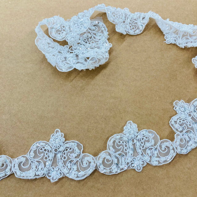 Beaded Corded Lace Trimming 2" Organza
