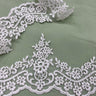 Corded Lace Trimming Embroidered On 100 Percent Polyester Net Mesh Fabric - Black, Ivory With Gold, Ivory With Silver, Ivory, Silver, White, 6" Width (1 Yard)