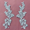 Beaded Corded Floral Lace Applique 10" x 3"