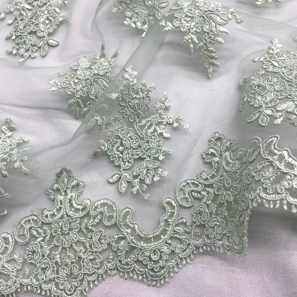 Embroidered Corded Bridal Lace Turquoise