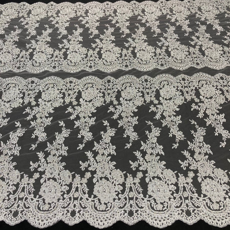 Beaded Corded Bridal Lace Fabric