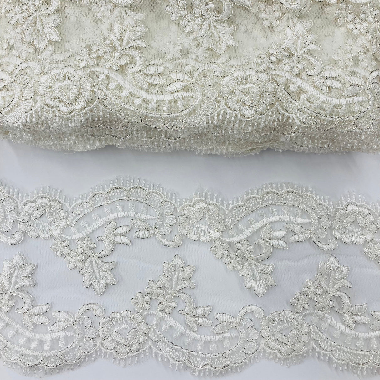 Corded Lace Trim 5" Embroidered Net Mesh