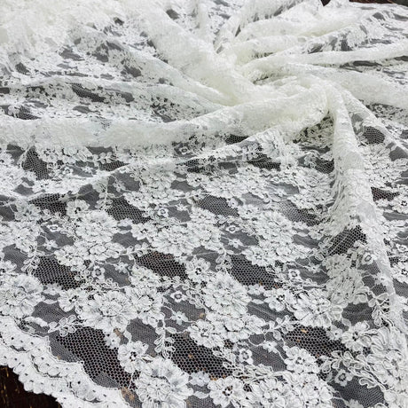 Corded Bridal Lace Fabric - Floral Embroidered Net Mesh, 54" Width (1 Yard)