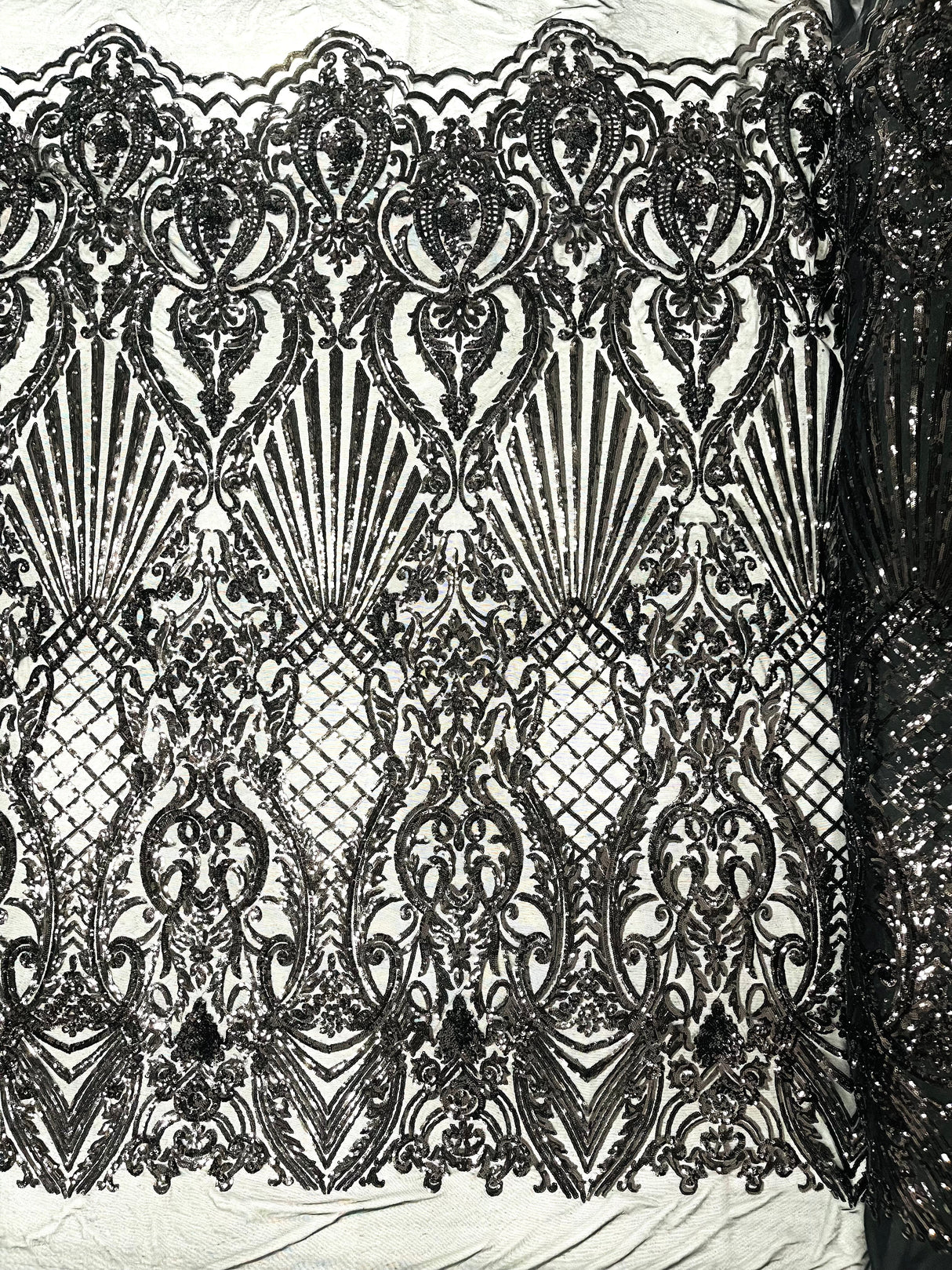 Sea Shell Sequin Damask Polyester Fabric - Iridescent Sequin Damask, 54" Width (1 Yard)