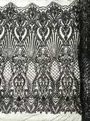 Sea Shell Sequin Damask Polyester Fabric - Iridescent Sequin Damask, 54" Width (1 Yard)
