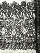 Sea Shell Sequin Damask Polyester Fabric - Iridescent Sequin Damask, 54" Width (1 Yard)