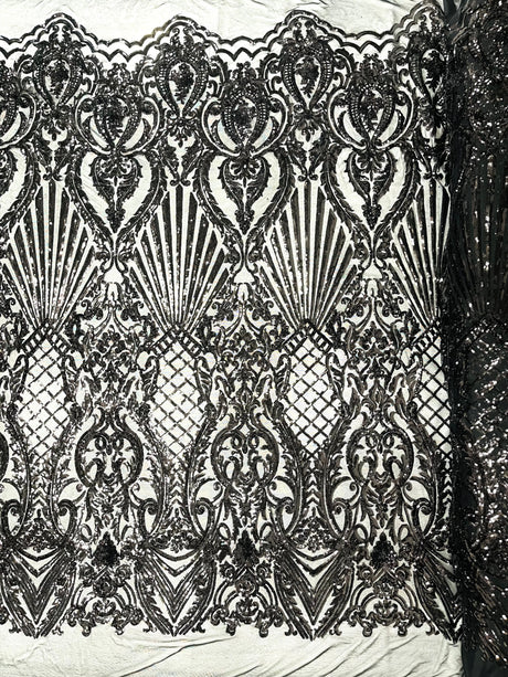 Sea Shell Sequin Damask Polyester Fabric - Iridescent Sequin Damask, 54" Width (1 Yard)