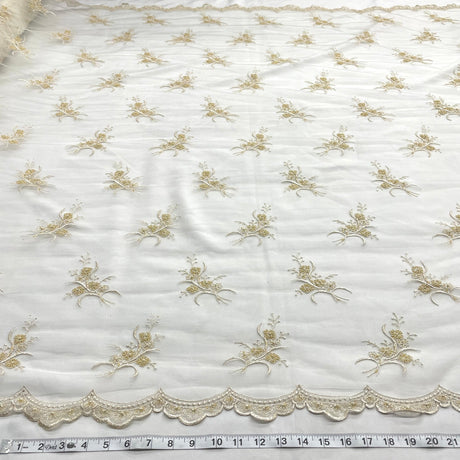 1 Yard Beaded Lace Fabric Embroidered on 100% Polyester Net Mesh | Lace USA - 31393W-BP - Ivory - 52" Wide