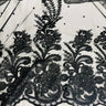 Beaded & Corded Bridal Lace Polyester Fabric - Black, 56" Width (1 Yard)