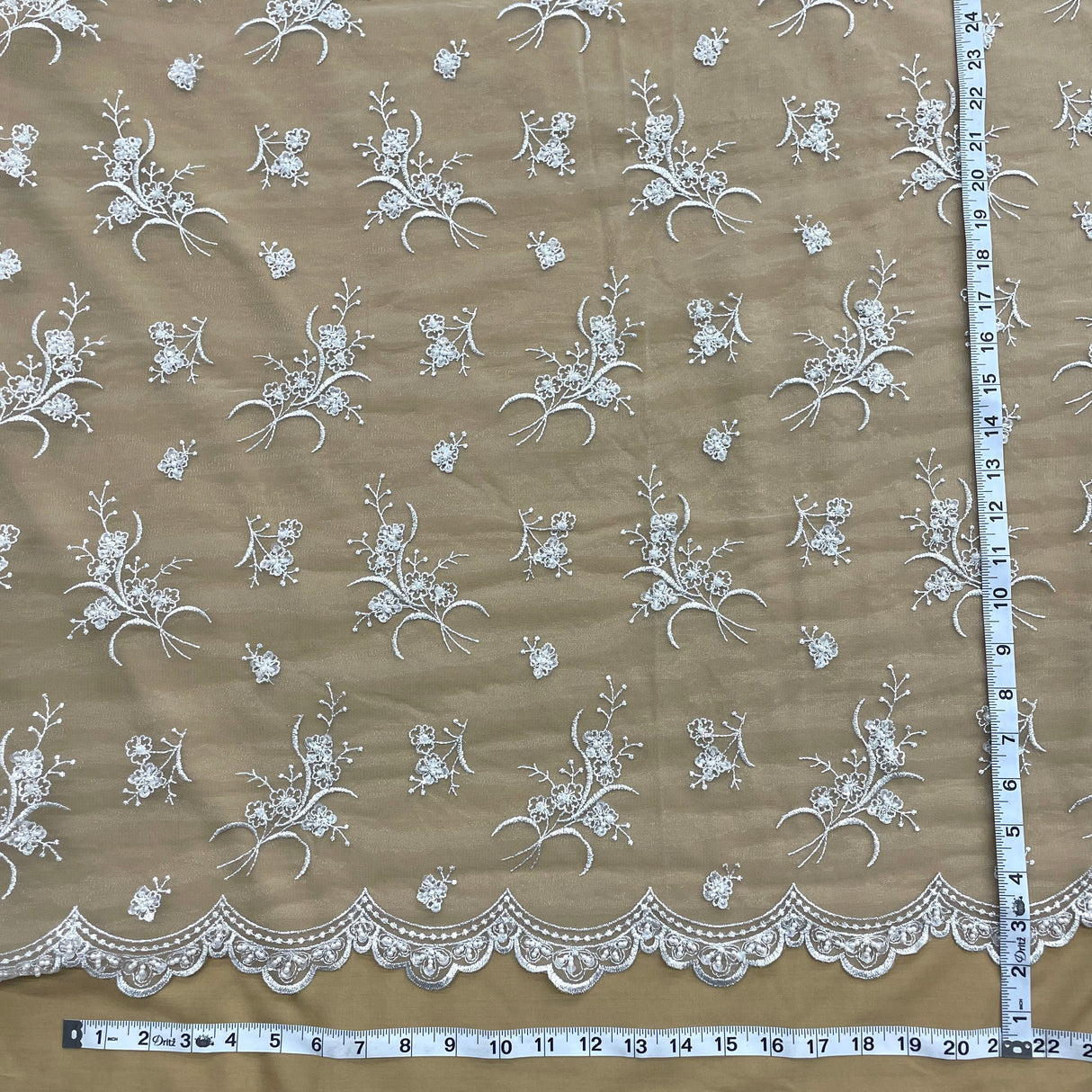 Beaded Lace Fabric on Polyester Net Mesh