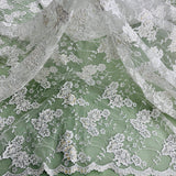 1 Yard Regal Beaded and Corded Lace Fabric Embroidered on Polyester Net Mesh