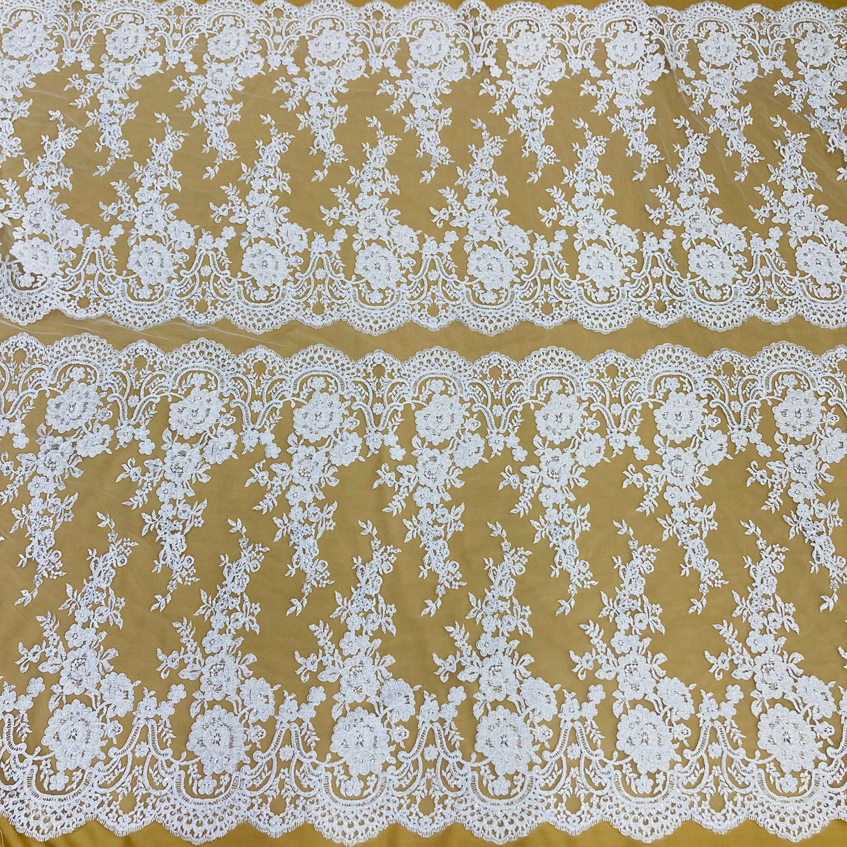 Beaded Corded Bridal Lace Fabric 48" Wide