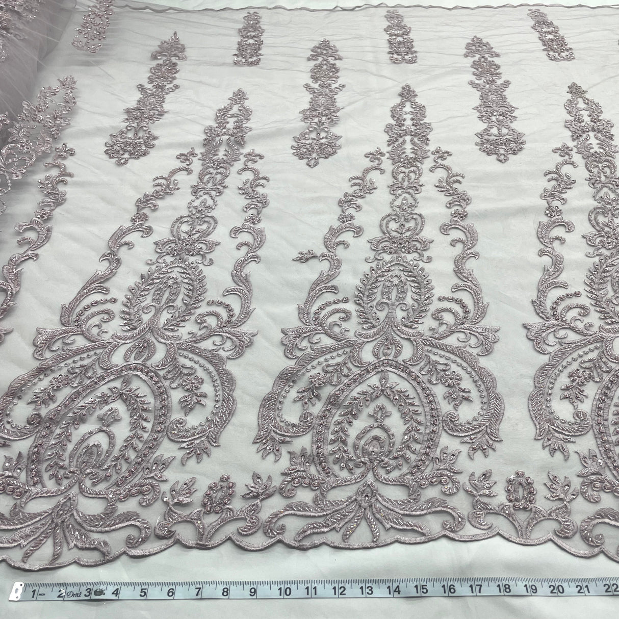 Beaded Lace Fabric on Polyester Net Mesh 54"