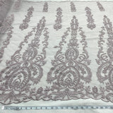Beaded Lace Fabric on Polyester Net Mesh 54"
