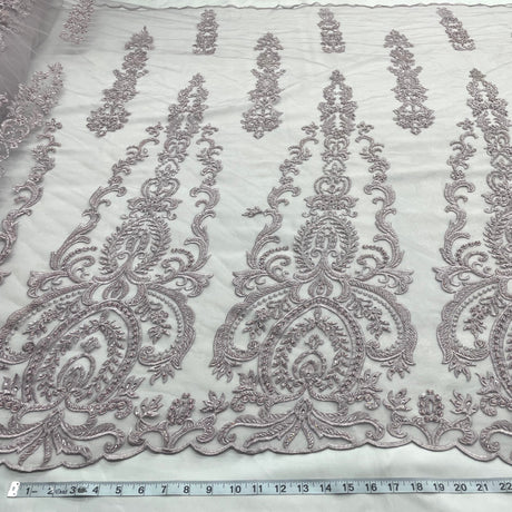 Beaded Lace Fabric on Polyester Net Mesh 54"