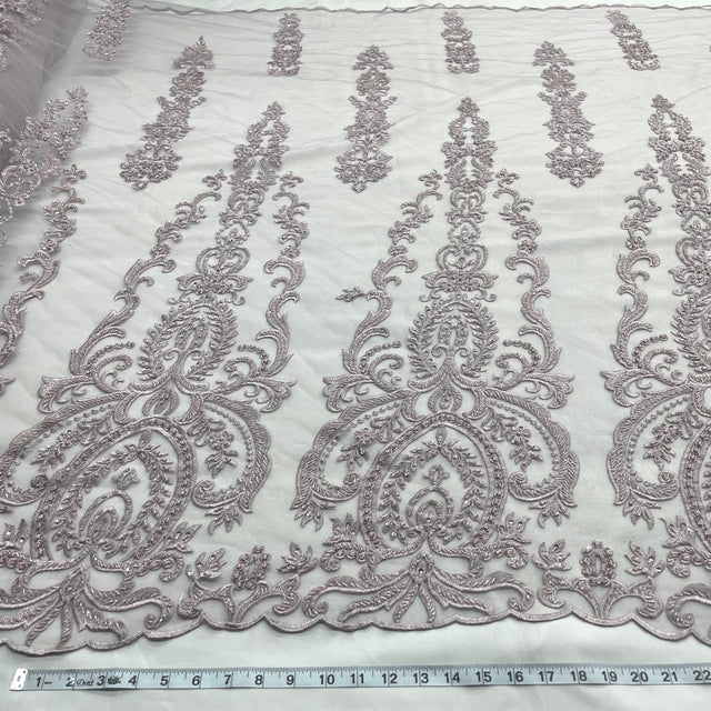 Beaded Lace Fabric on Polyester Net Mesh 54"