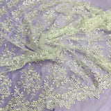 1 Yard Corded Bridal Lace Fabric Embroidered on 100% Polyester Net Mesh White