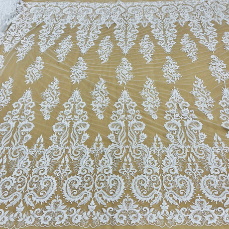 Beaded Lace Fabric on Polyester Net Mesh