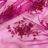 Beaded Lace Fabric - Fuchsia Beaded Embroidered Lace, 51" Width (1 Yard)