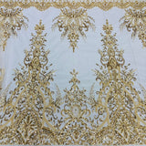 1 Yard Beaded Lace Fabric Embroidered on 100% Polyester Net Mesh, White, Ivory, Gold, and Silver