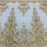 1 Yard Beaded Lace Fabric Embroidered on 100% Polyester Net Mesh, White, Ivory, Gold, and Silver