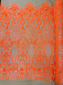 Sea Shell Sequin Damask Polyester Fabric - Iridescent Sequin Damask, 54" Width (1 Yard)