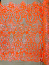 Sea Shell Sequin Damask Polyester Fabric - Iridescent Sequin Damask, 54" Width (1 Yard)