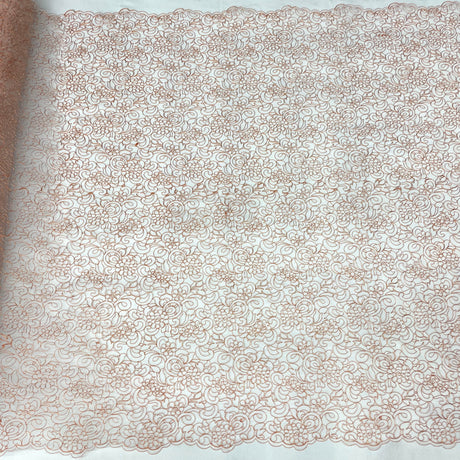 Corded Bridal Lace Fabric - Embroidered Polyester Net Mesh, 53" Width (1 Yard)