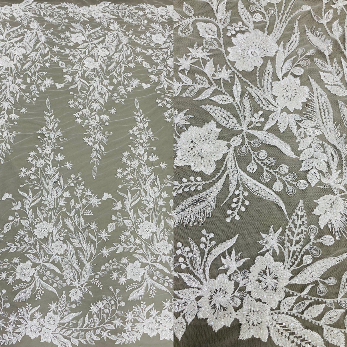 Beaded Lace Fabric on Polyester Net Mesh