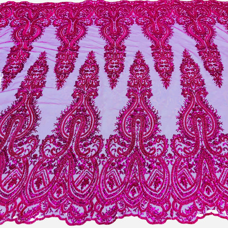 Beaded Lace Fabric Embroidered On 100 Percent Polyester Net Mesh Fabric - Rose Gold, Red, Blush, 51" Wide (1 Yard)