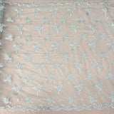 1 Yard Silver Beaded Lace Fabric Embroidered on Polyester Net Mesh for Wedding and Evening Gowns – 52"