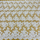 Beaded Corded Bridal Lace Polyester Fabric - Gold Metallic, Silver Metallic, White, Ivory, Rose Gold, Hunter Green, 51" Wide (1 Yard)