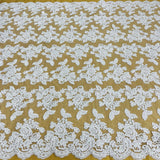 Beaded Corded Bridal Lace Polyester Fabric - Gold Metallic, Silver Metallic, White, Ivory, Rose Gold, Hunter Green, 51" Wide (1 Yard)